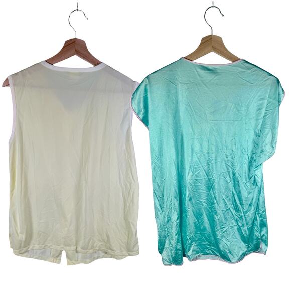 Set 2 VTG JCPenney Women's Medium Satin Pajama Tops Blouses 1960s 1970s Sleep - Picture 2 of 12